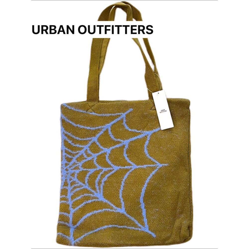 Urban Outfitters Ellie Icon Knit Tote Bag Color Mustard with Blue Webs